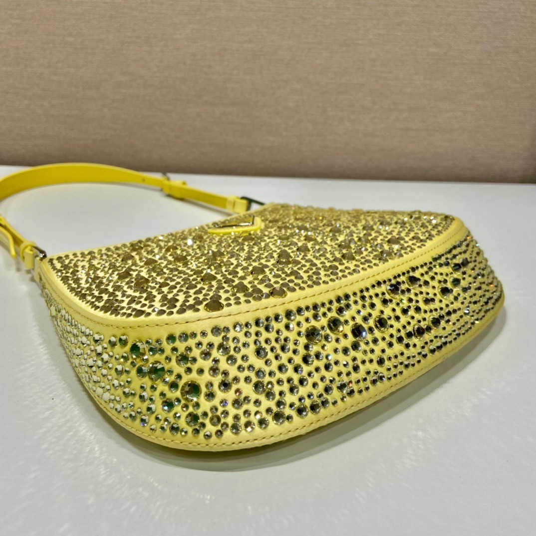 Pra*a cleo bag in yellow satin with cystal appliques