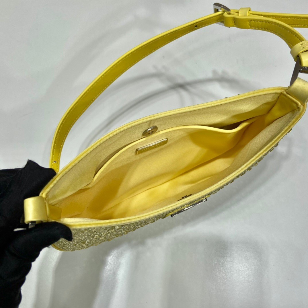 Pra*a cleo bag in yellow satin with cystal appliques