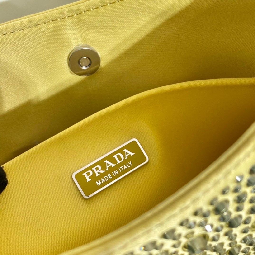 Pra*a cleo bag in yellow satin with cystal appliques
