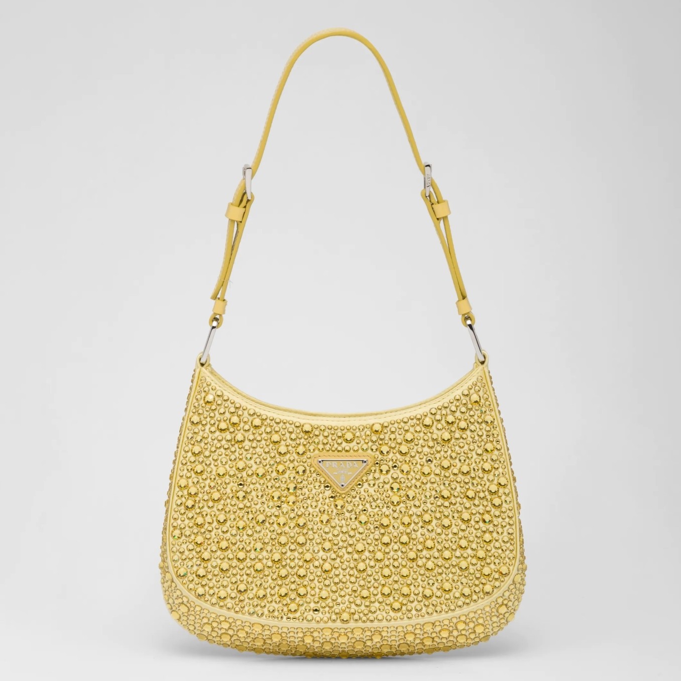 Pra*a cleo bag in yellow satin with cystal appliques