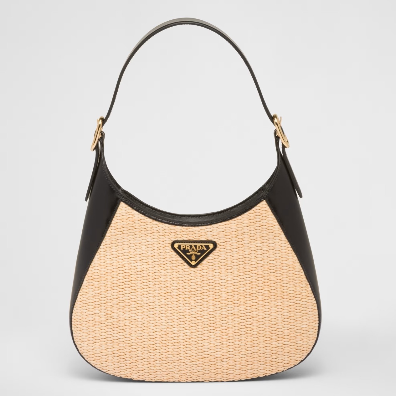 Pra*a shoulder bag in woven straw and black leather