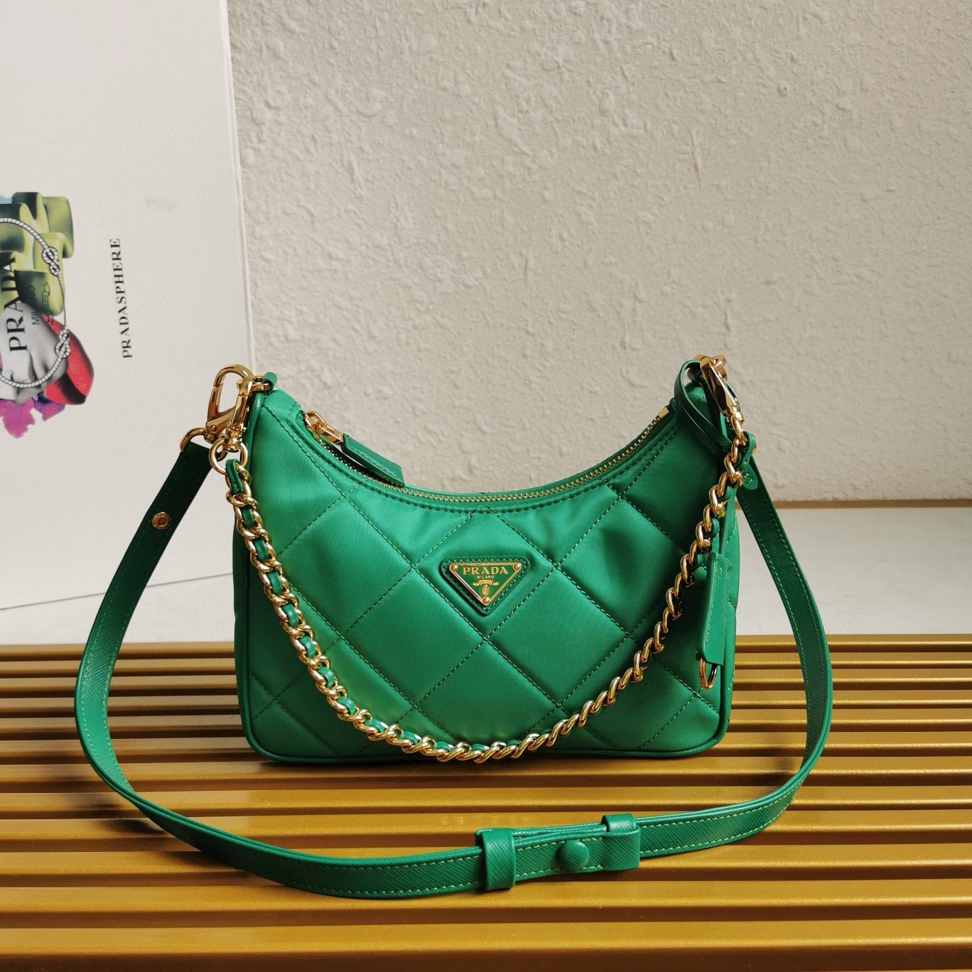 Pra*a re-edition 1995 chaine mini bag in green re-nylon