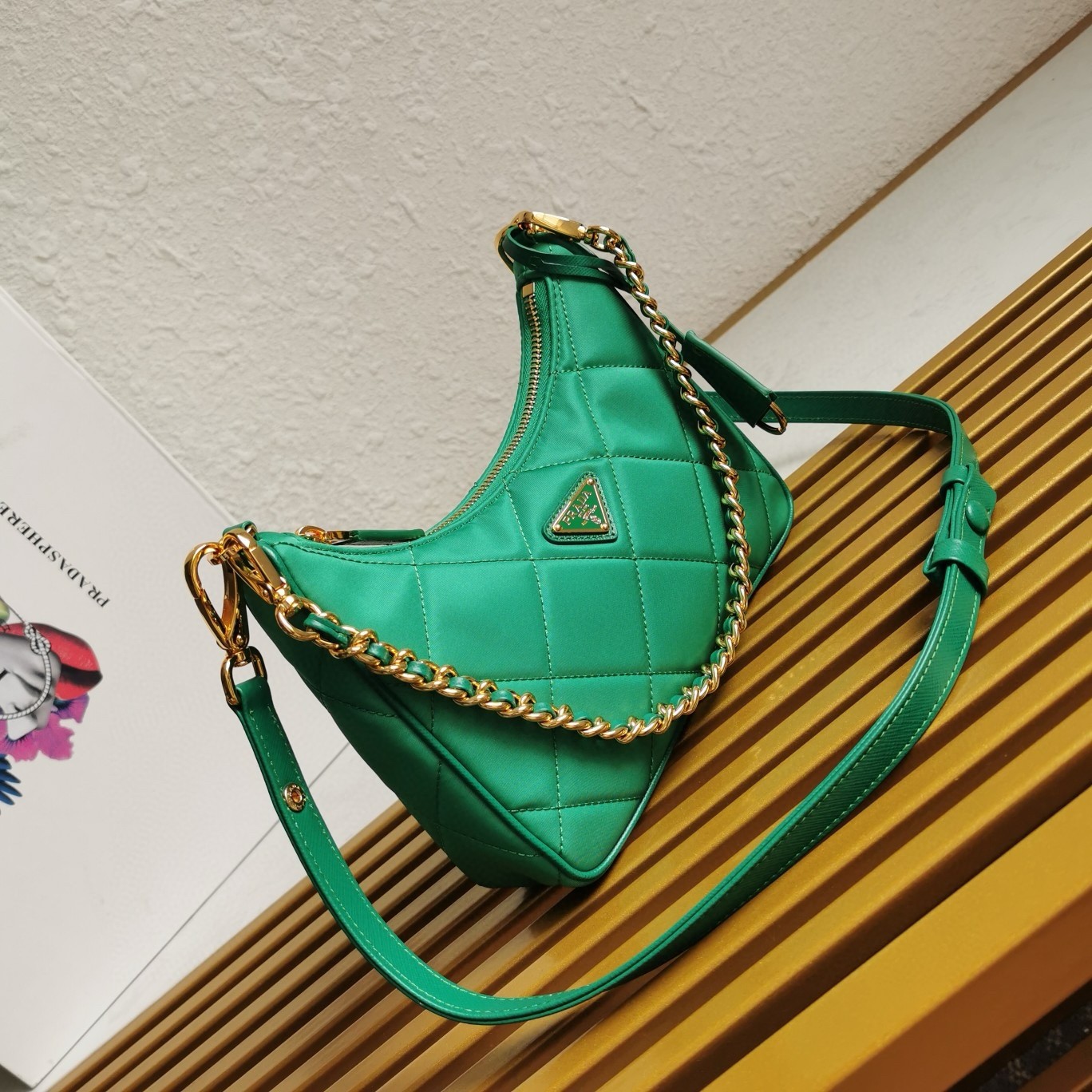 Pra*a re-edition 1995 chaine mini bag in green re-nylon