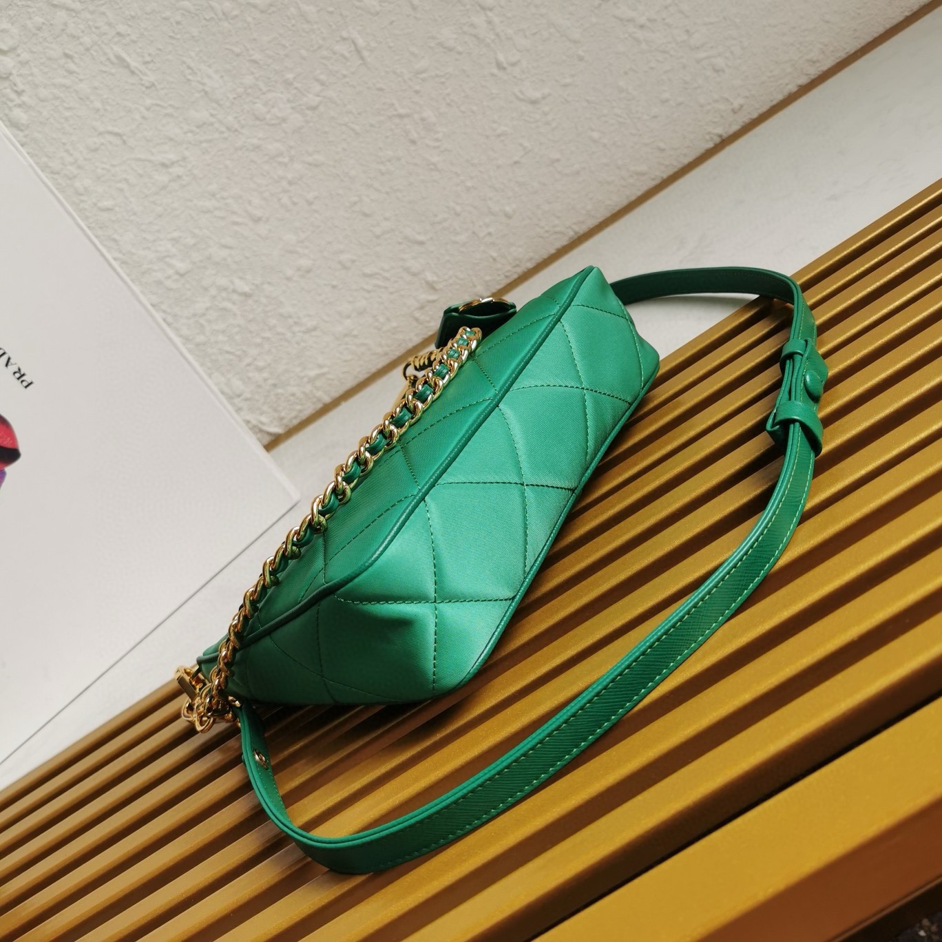 Pra*a re-edition 1995 chaine mini bag in green re-nylon