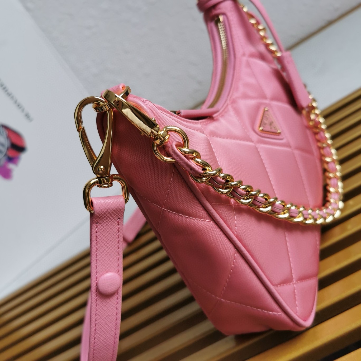 Pra*a re-edition 1995 chaine mini bag in pink re-nylon