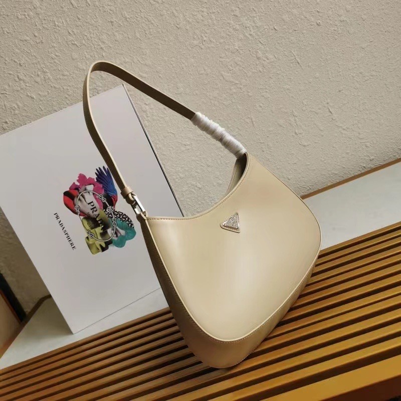 Pra*a cleo shoulder small bag in beige brushed leather