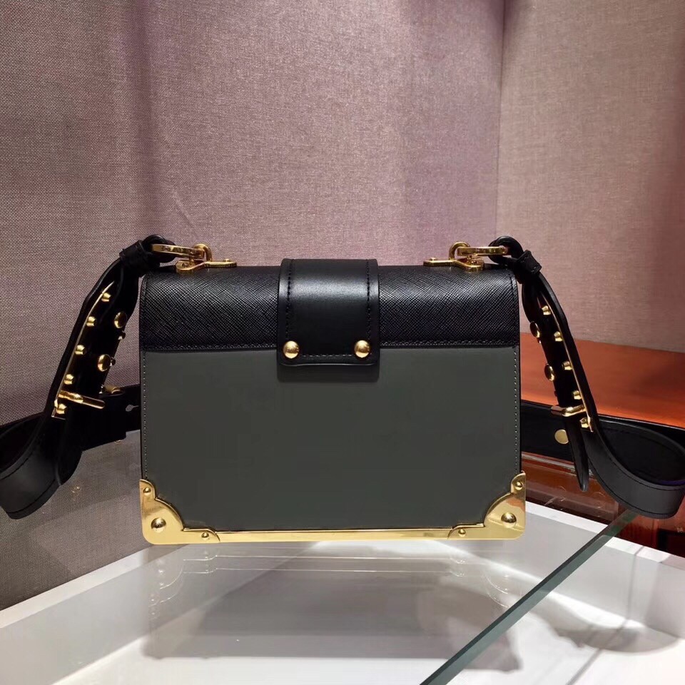 Pra*a cahier shoulder bag in grey/black leather