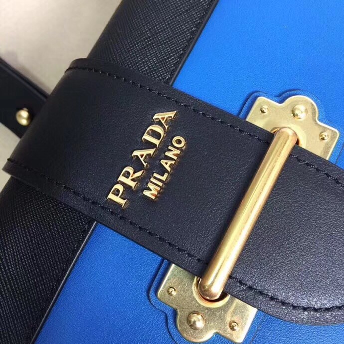 Pra*a cahier shoulder bag in blue hydra /black leather