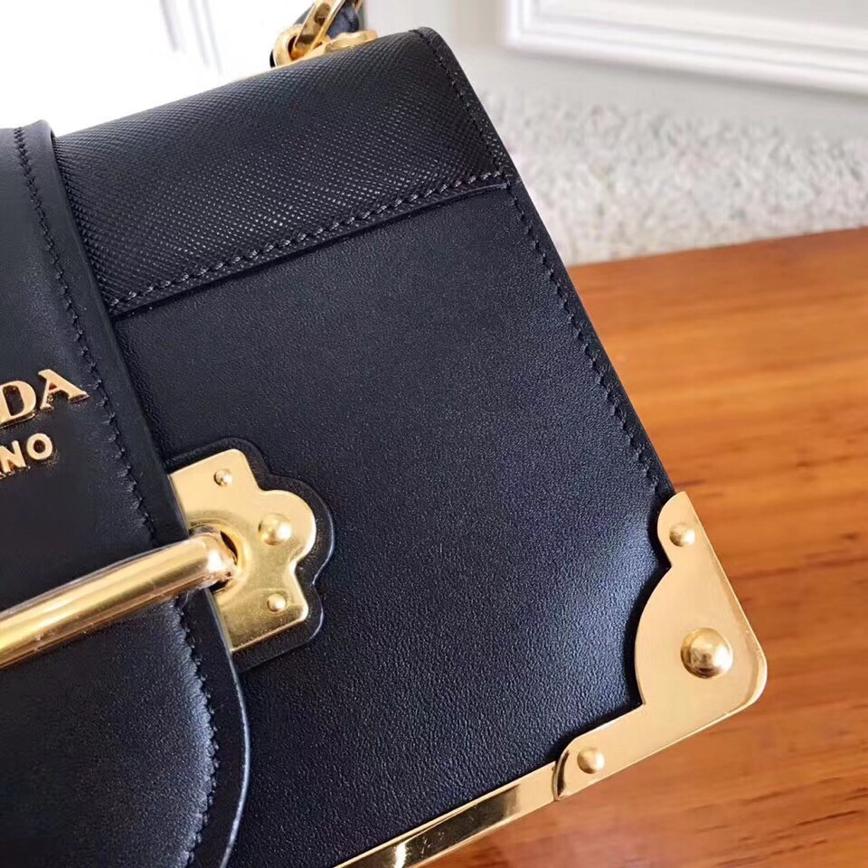 Pra*a cahier shoulder bag in black leather