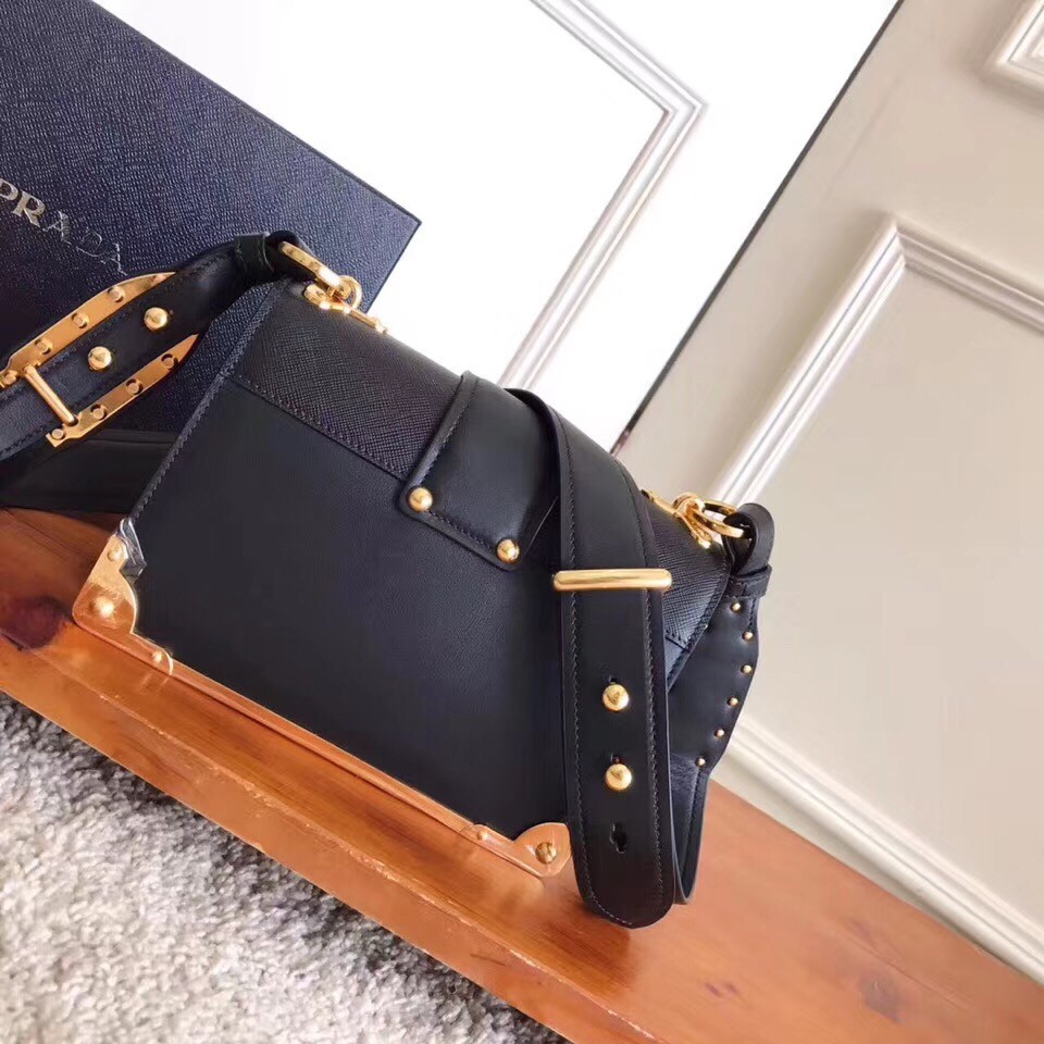 Pra*a cahier shoulder bag in black leather