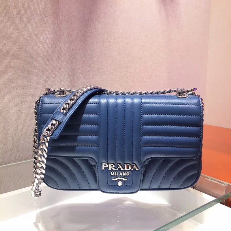 Pra*a diagramme flap bag in blue calfskin