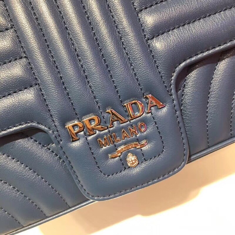 Pra*a diagramme flap bag in blue calfskin