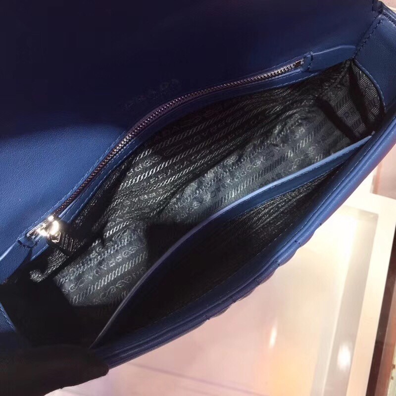 Pra*a diagramme flap bag in blue calfskin