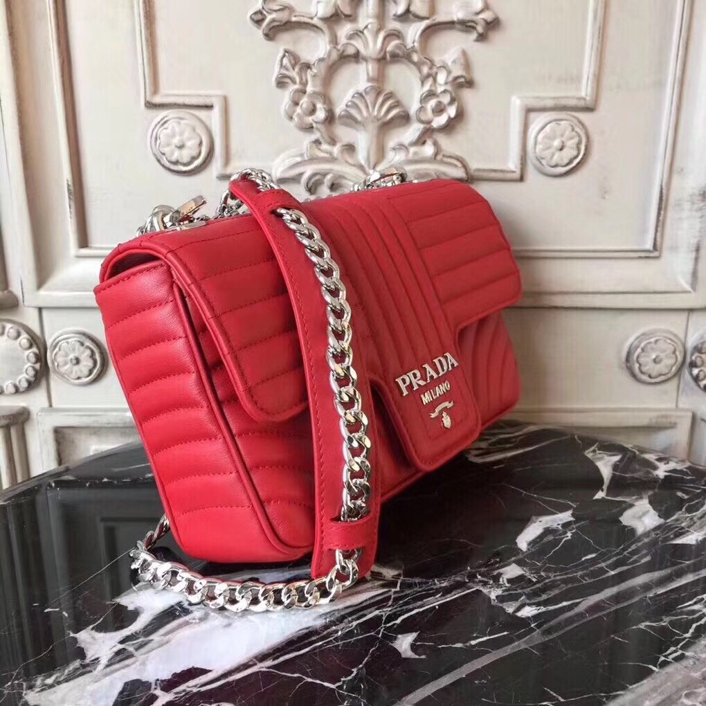 Pra*a diagramme flap bag in red calfskin