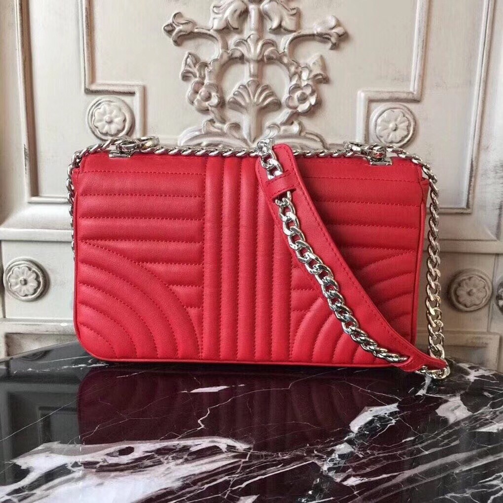 Pra*a diagramme flap bag in red calfskin
