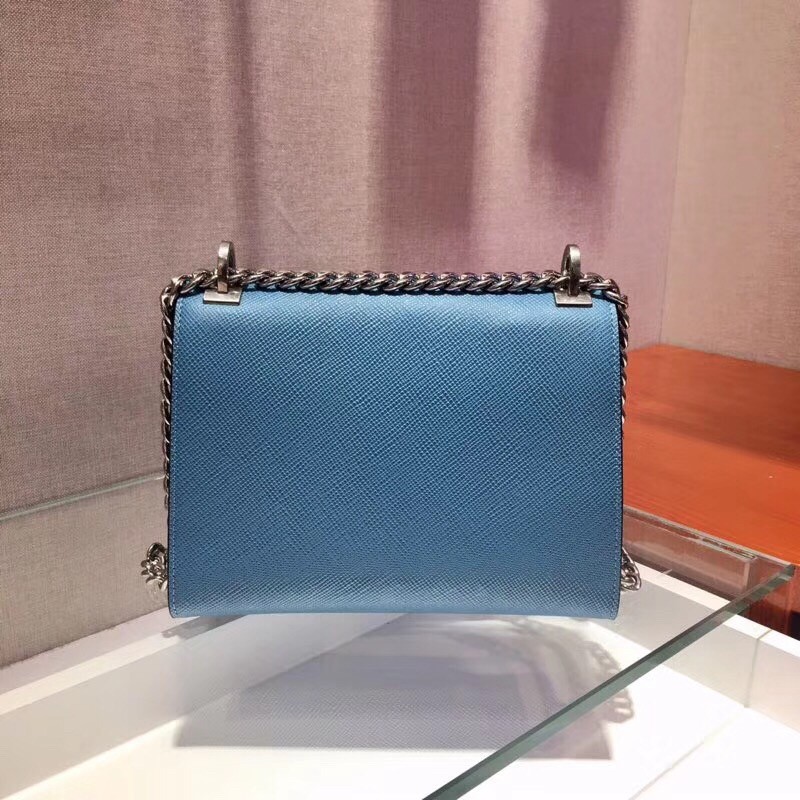 Pra*a monochrome flap bag in blue saffiano leather