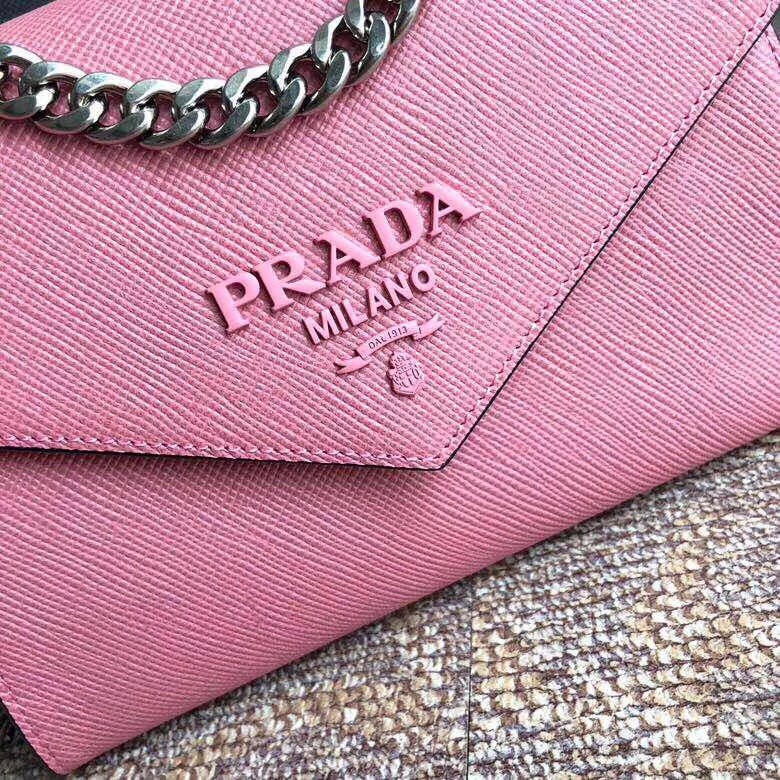 Pra*a monochrome flap bag in petal pink saffiano leather