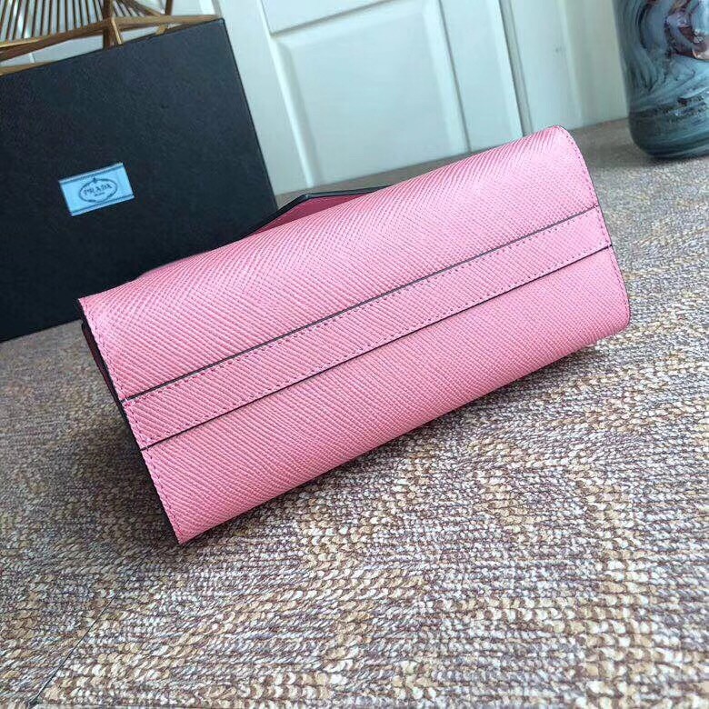 Pra*a monochrome flap bag in petal pink saffiano leather