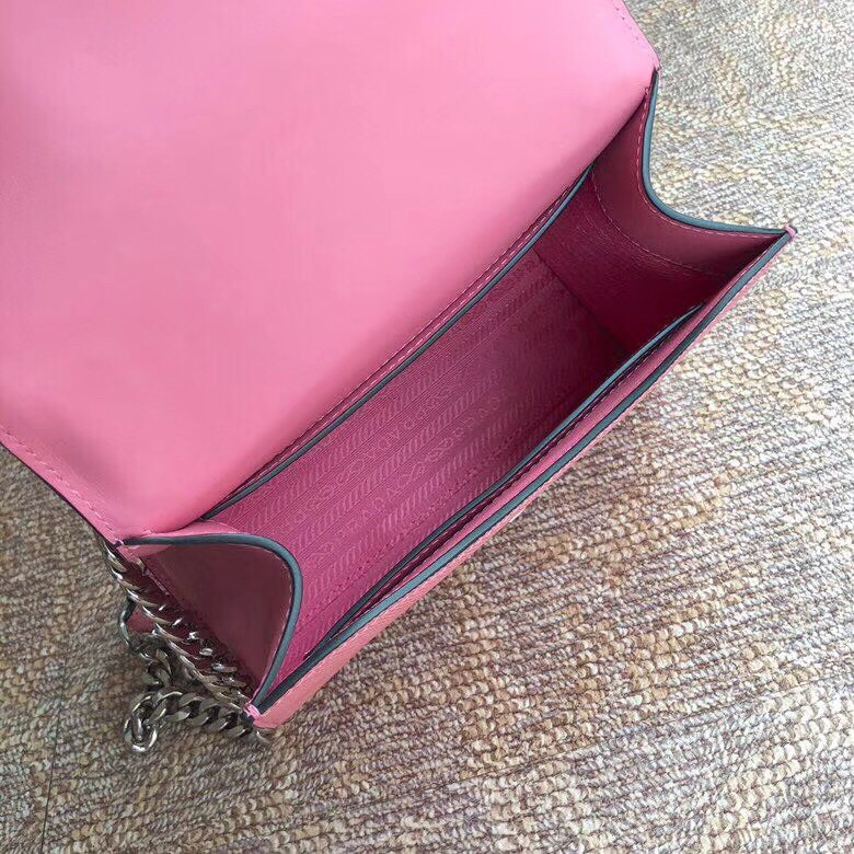 Pra*a monochrome flap bag in petal pink saffiano leather