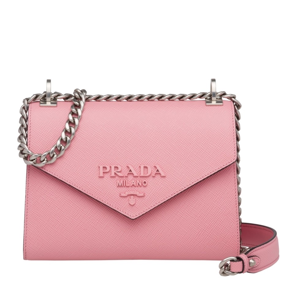 Pra*a monochrome flap bag in petal pink saffiano leather