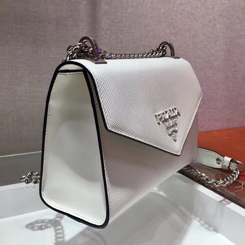 Pra*a monochrome flap bag in white saffiano leather