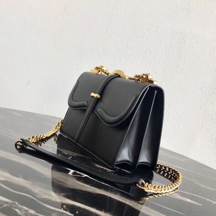 Pra*a belle shoulder bag in black calfskin
