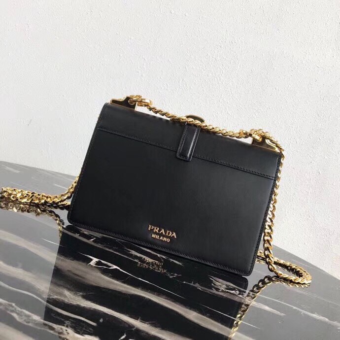 Pra*a belle shoulder bag in black calfskin