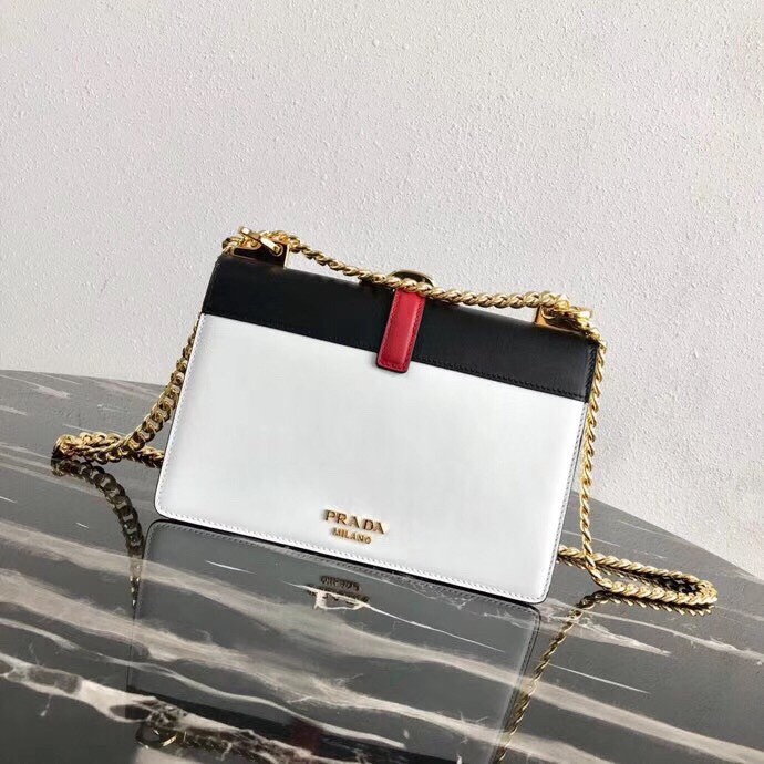 Pra*a belle shoulder bag in black/white calfskin