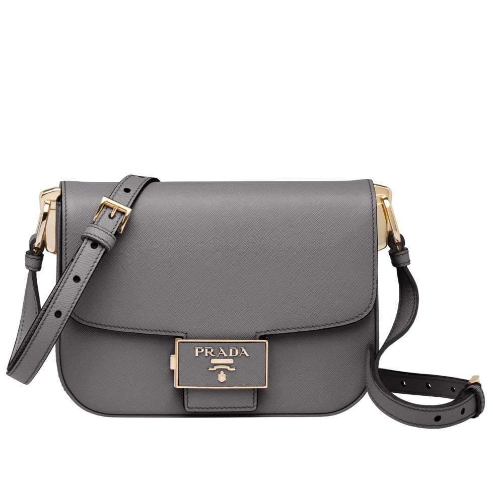 Pra*a embleme bag in grey saffiano leather