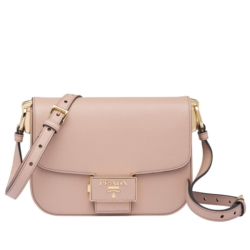 Pra*a embleme bag in powder pink saffiano leather