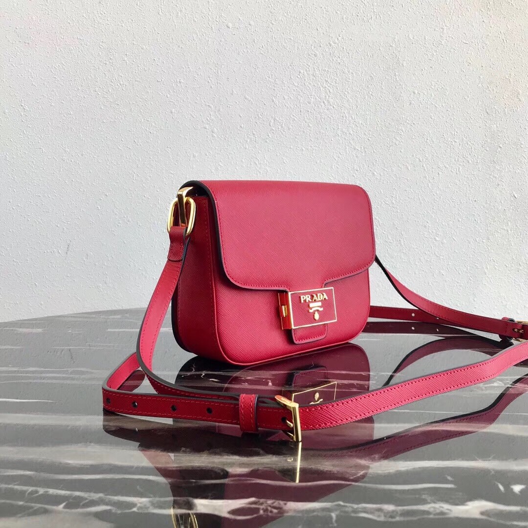 Pra*a embleme bag in red saffiano leather