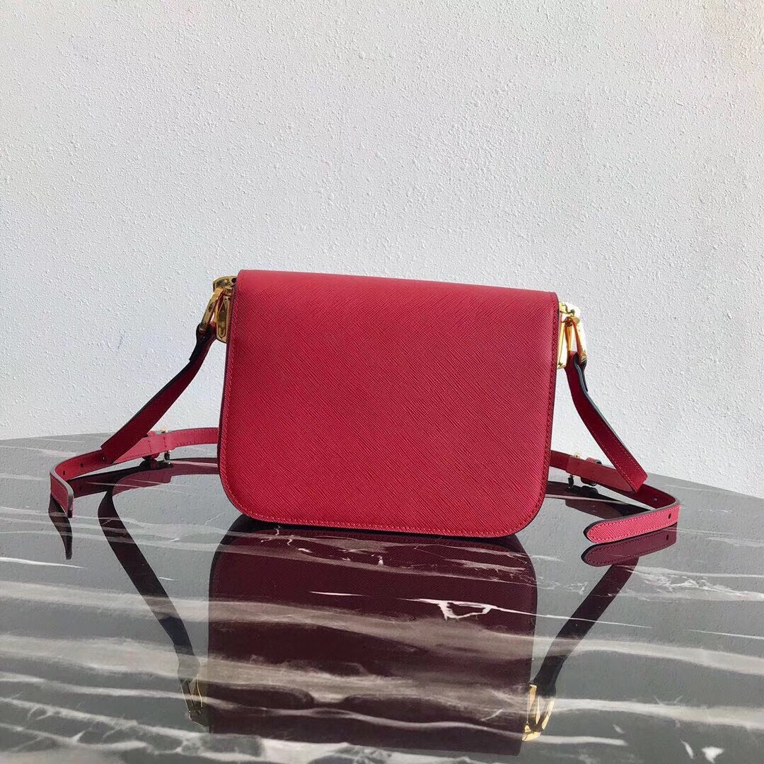 Pra*a embleme bag in red saffiano leather