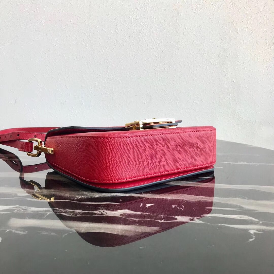 Pra*a embleme bag in red saffiano leather