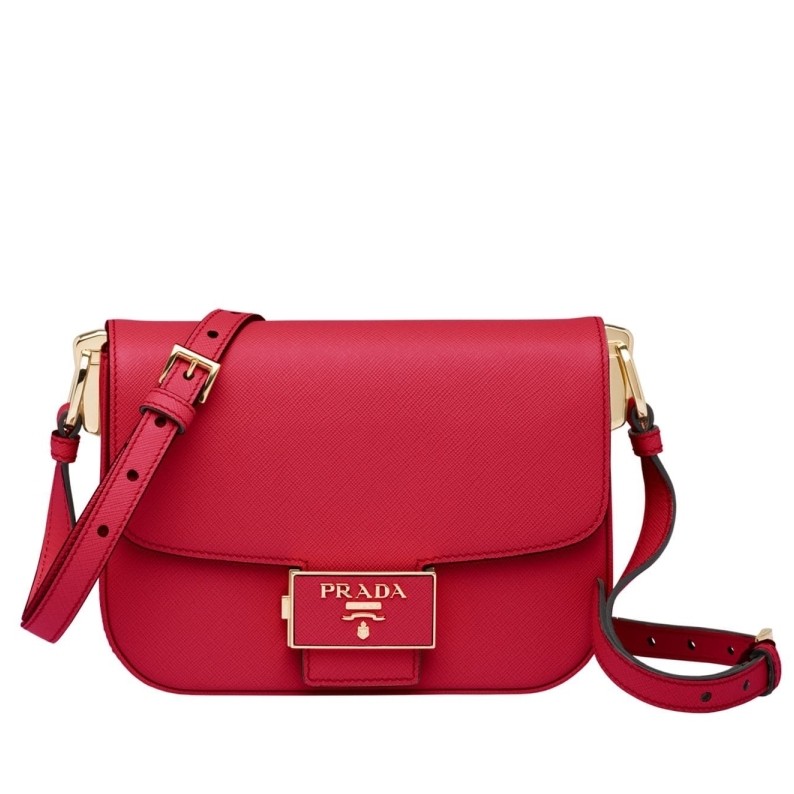 Pra*a embleme bag in red saffiano leather