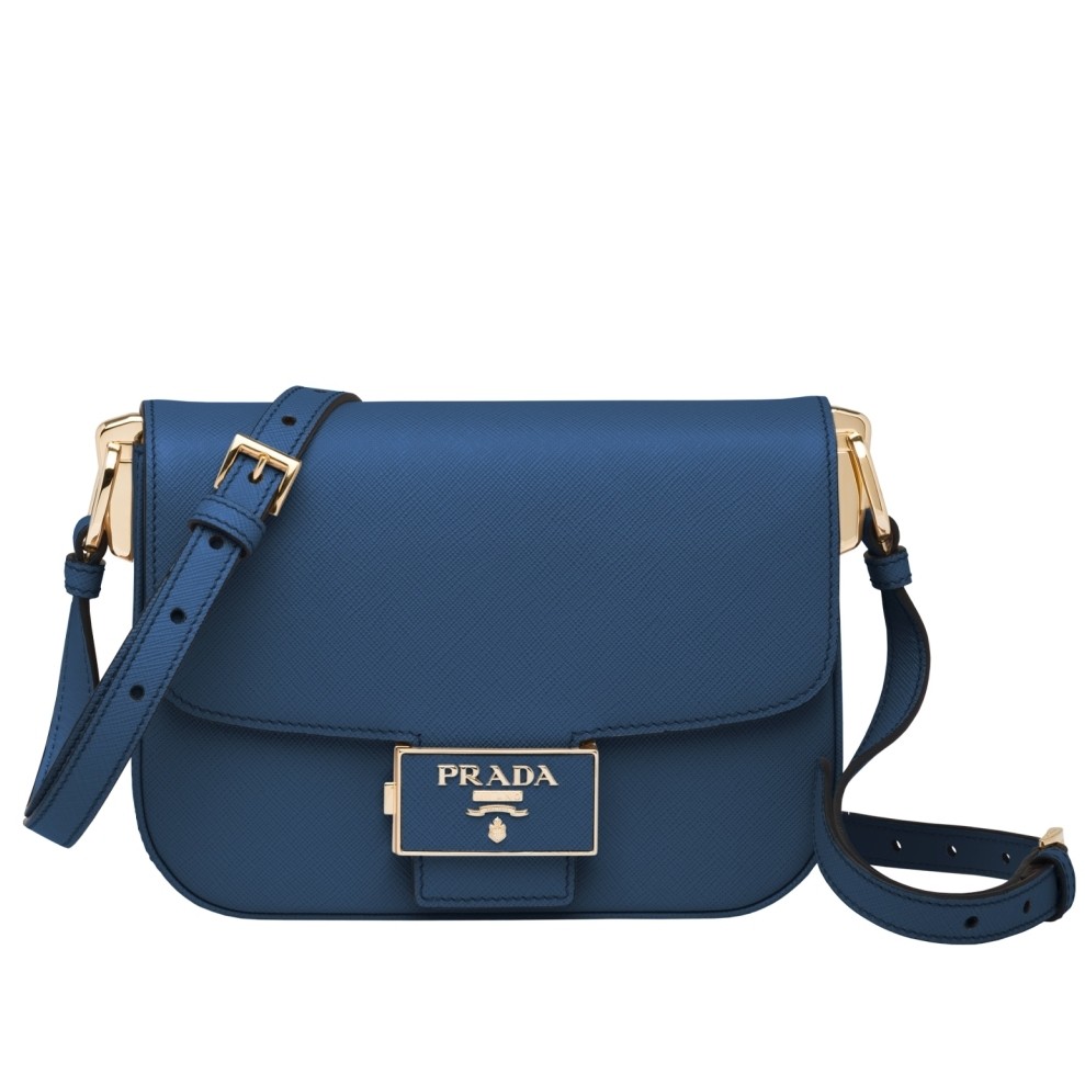Pra*a embleme bag in blue saffiano leather