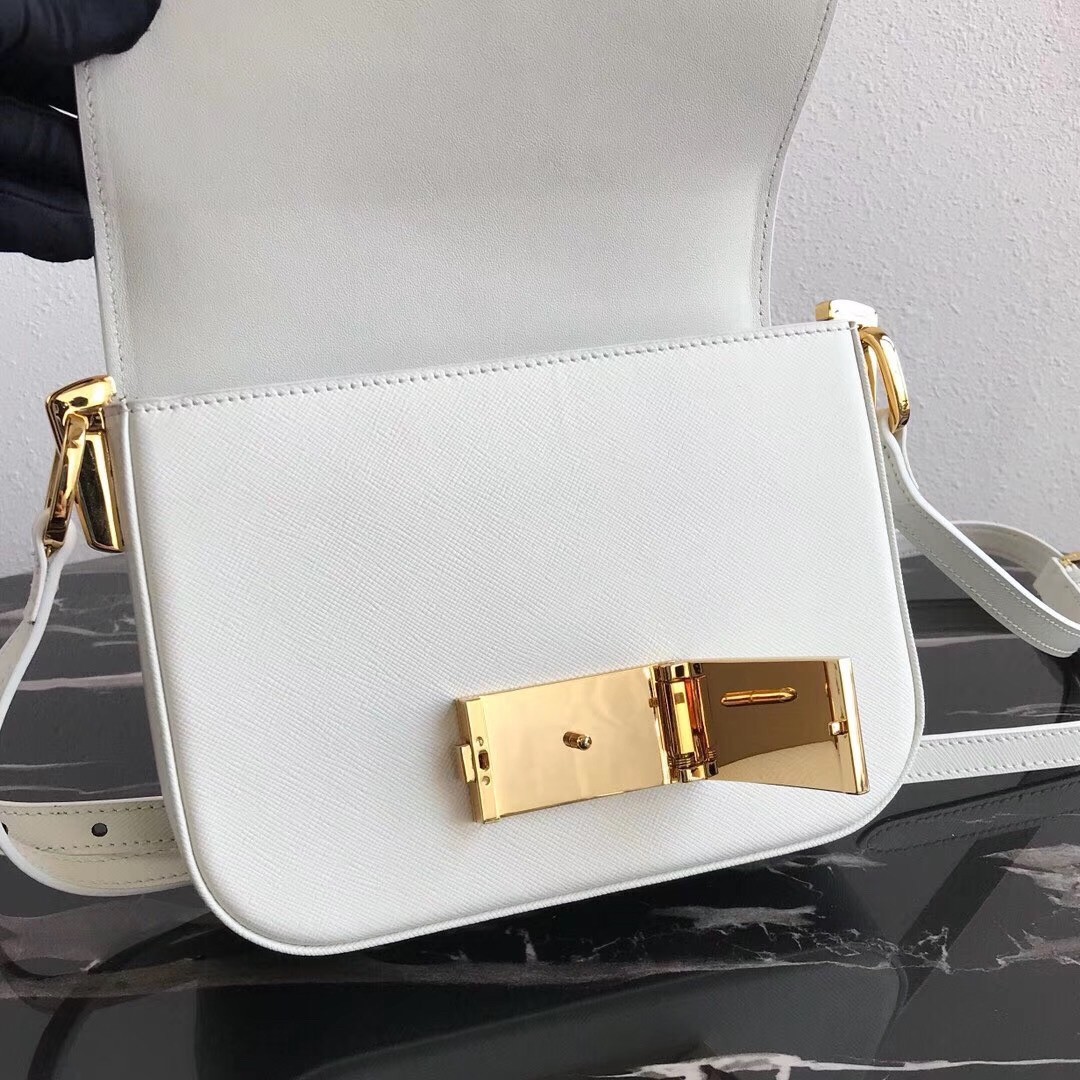 Pra*a embleme bag in white saffiano leather