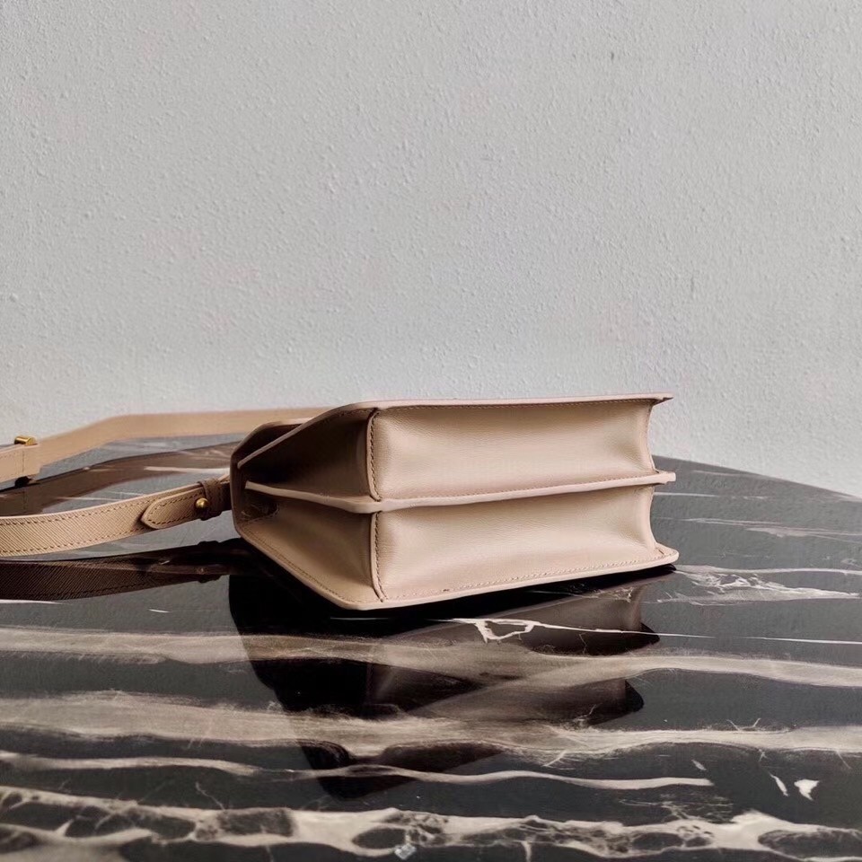 Pra*a symbole shoulder bag in beige saffiano leather