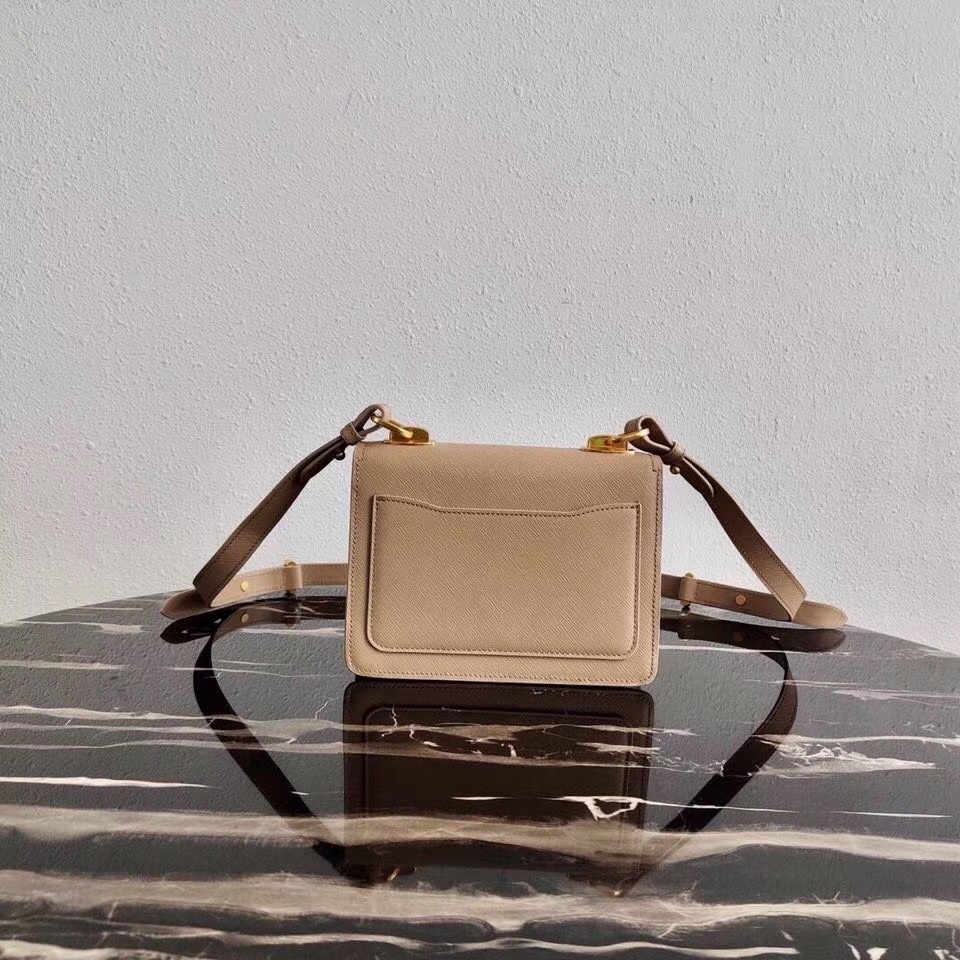 Pra*a symbole shoulder bag in beige saffiano leather