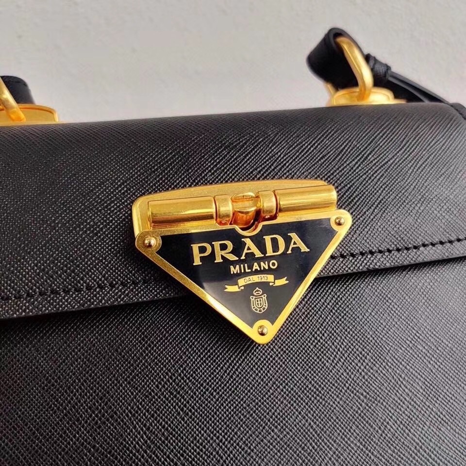 Pra*a symbole shoulder bag in black saffiano leather