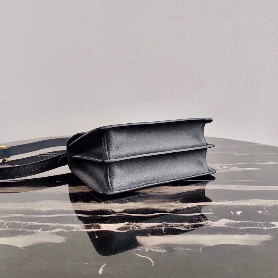 Pra*a symbole shoulder bag in black saffiano leather