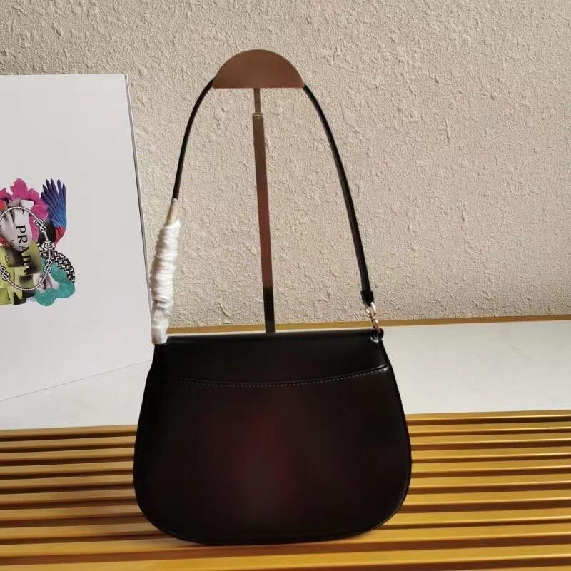 Pra*a black brushed leather cleo shoulder bag with flap