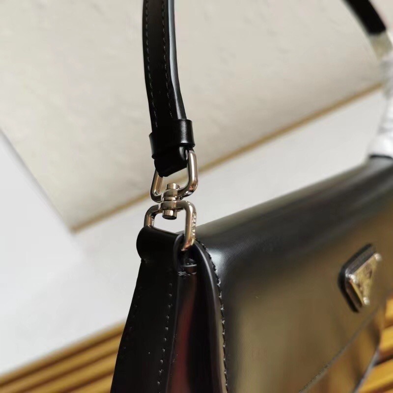 Pra*a black brushed leather cleo shoulder bag with flap