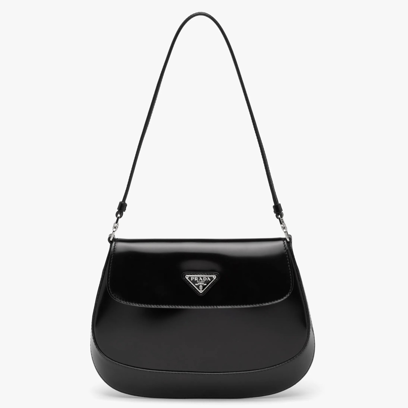 Pra*a black brushed leather cleo shoulder bag with flap