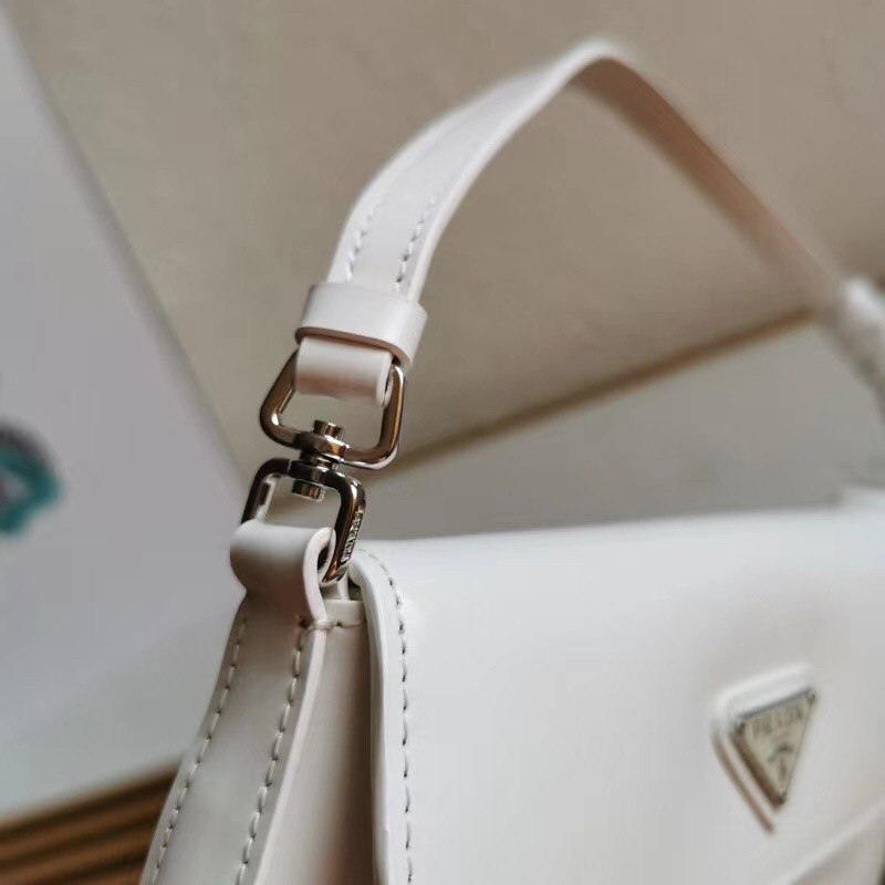 Pra*a white brushed leather cleo shoulder bag with flap