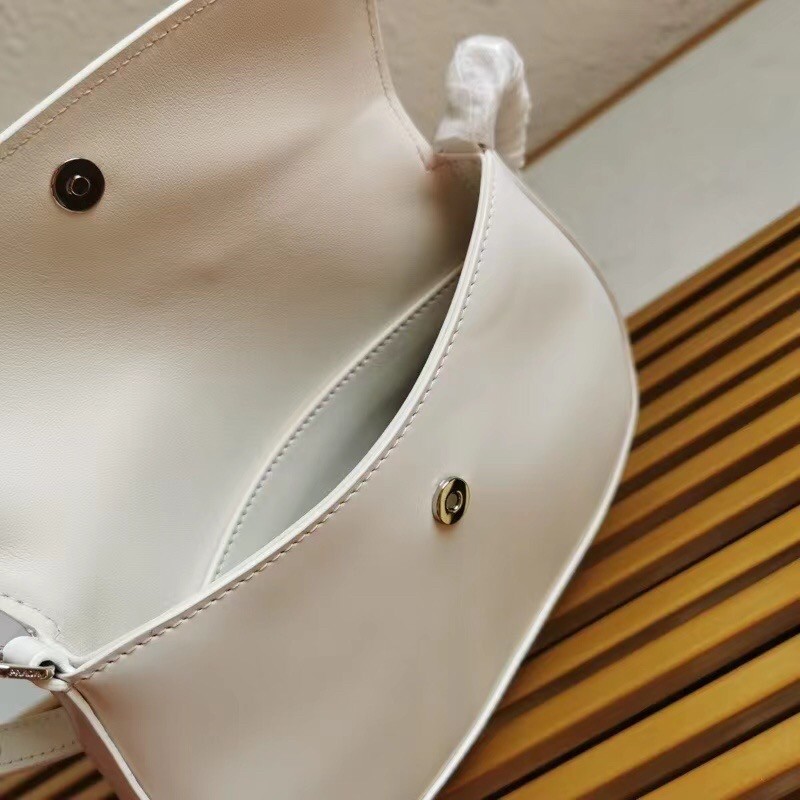 Pra*a white brushed leather cleo shoulder bag with flap
