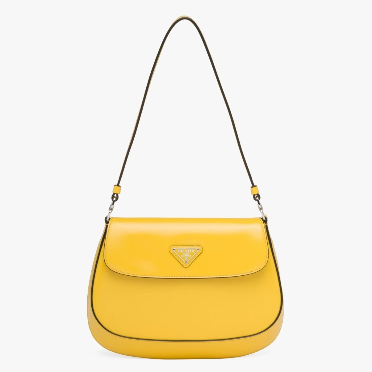 Pra*a yellow brushed leather cleo shoulder bag with flap