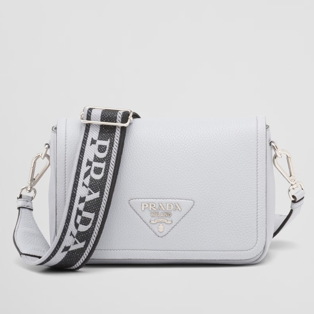 Pra*a flap shoulder bag in cornflower grained leather