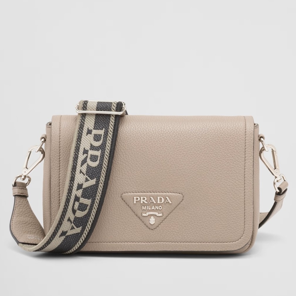 Pra*a flap shoulder bag in grey grained leather