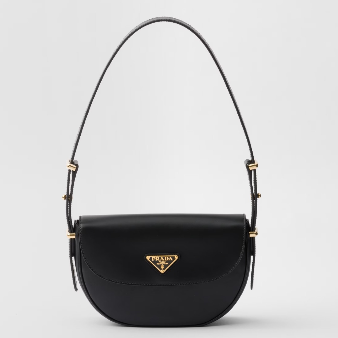 Pra*a arque shoulder bag with flap in black leather