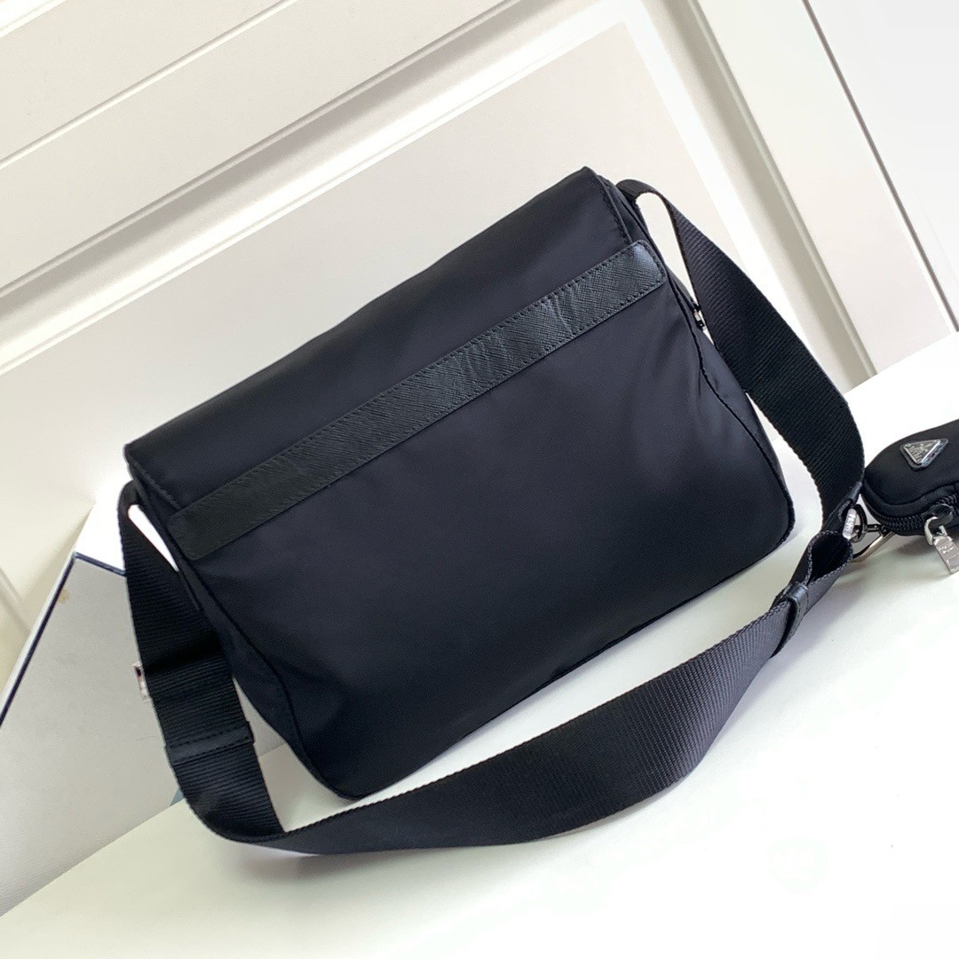 Pra*a shoulder bag with flap in black re-nylon